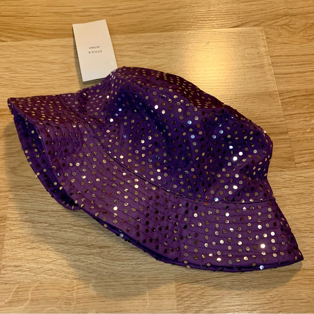 Dolls Kill Y2K Purple Sparkly Sequin Bucket Hat